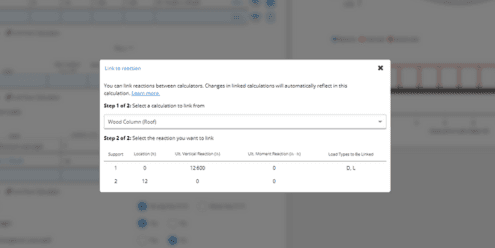 An image of load linking modal in ClearCalcs