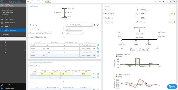 An example of the AS4600 Steel Beam Calculator