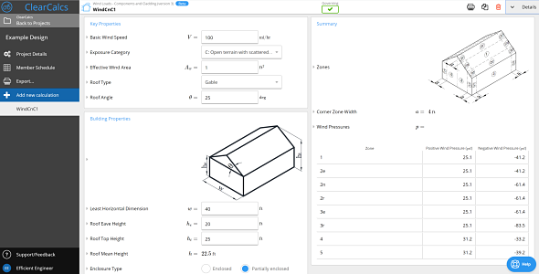 A screenshot of the ASCE 7-16 wind calculator